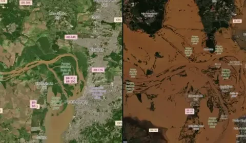 MetSul divulga imagem de antes e depois da enchente na Grande Porto Alegre